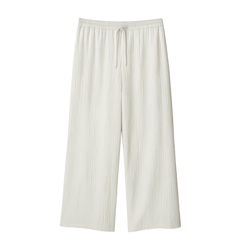 Ekouaer White Wide Leg Pull On Pants XXL Drawstring Waist Stretch Flowy Travel